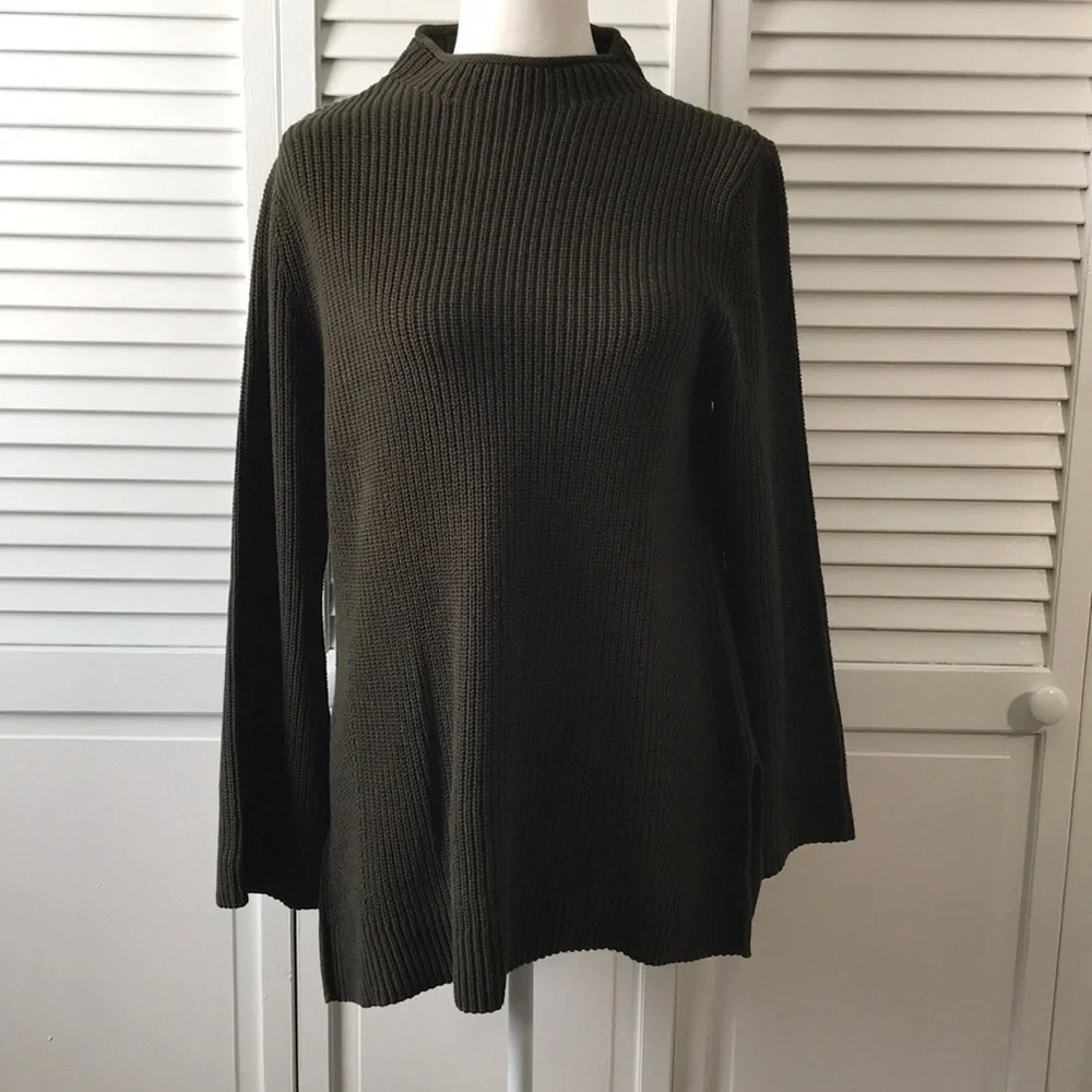 STYLE & CO. Olive Green Ribbed Mock-Neck Tunic Sweater Size Large